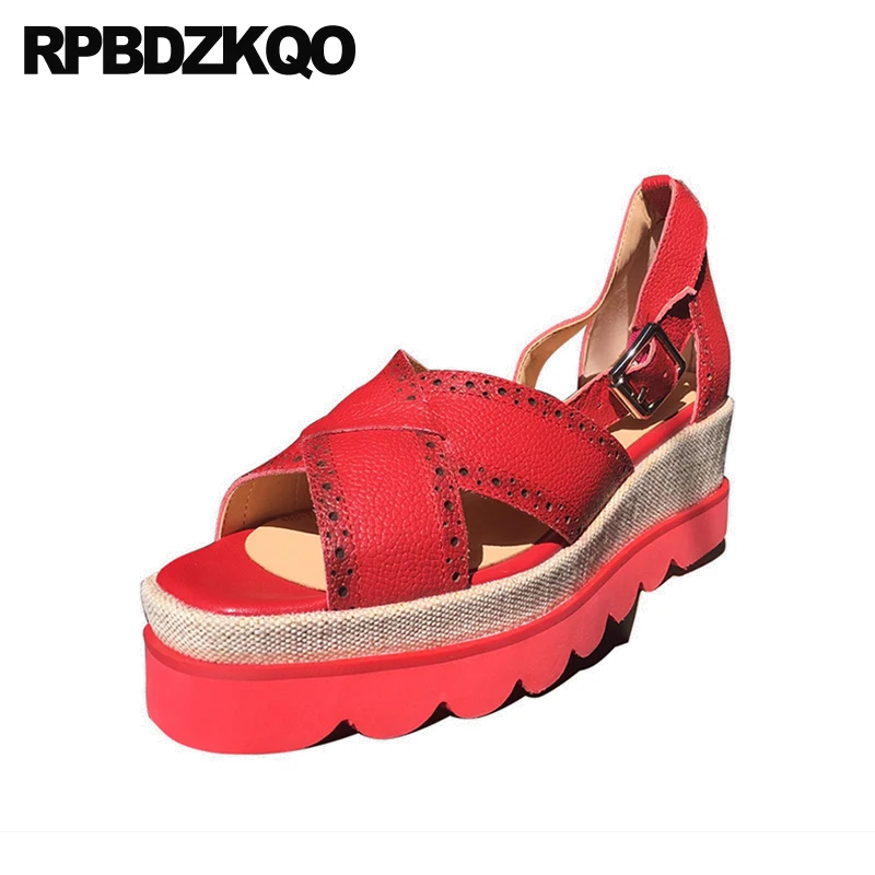 женщины Настоящая кожа лето плюс размер клинья сандалии платформа для высоких