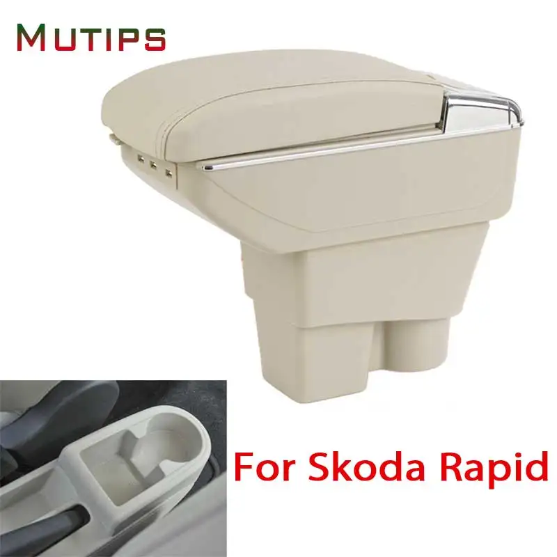 

Подлокотник Mutips для Skoda Rapid, аксессуары, кожаный подлокотник для интерфейса USB, коробка для хранения, украшение, внутренние детали 2013-2017