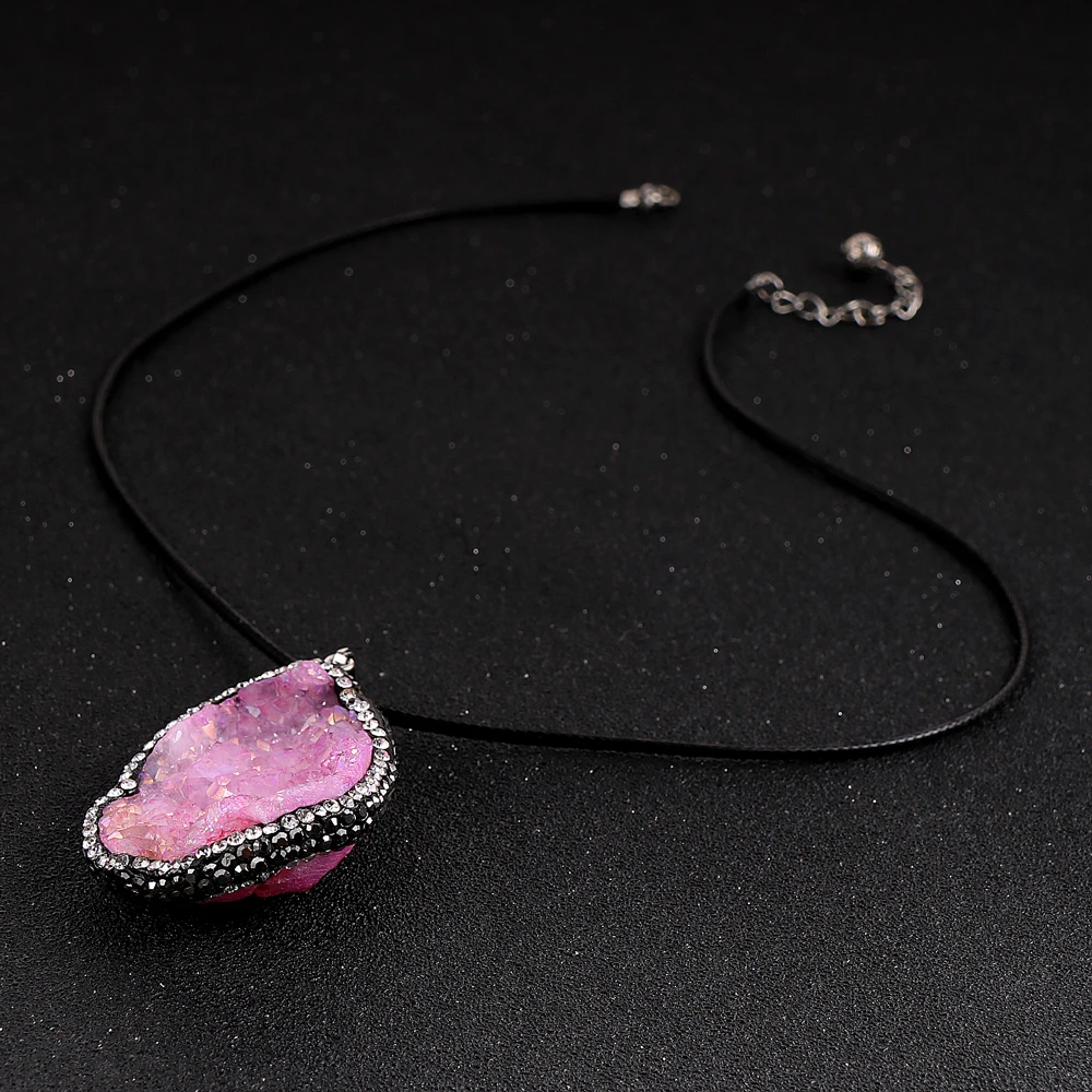 Женский Большой кулон из натурального камня розовый красный синий кристалл