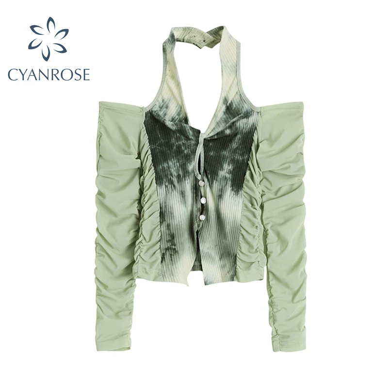 Новинка 2021 Осенние винтажные газовые укороченные топы с V-образным вырезом и