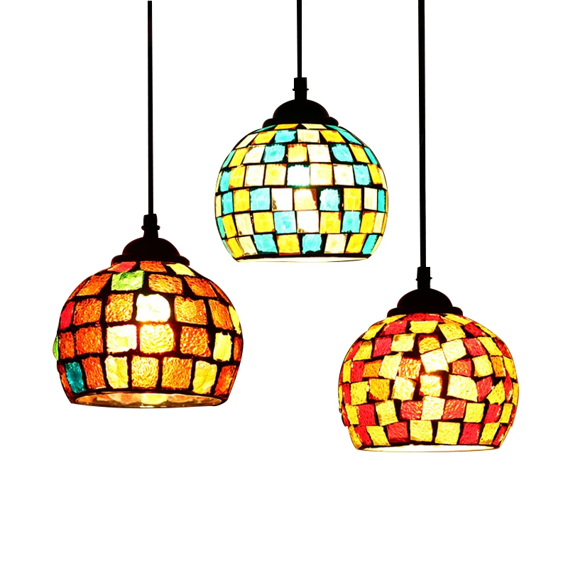 Modern Mediterranean Baroque Style Pendant Light Creative Mosaic Glass Hanging Lamp For Cafe Bar Nightclubs Disco Party Hotel