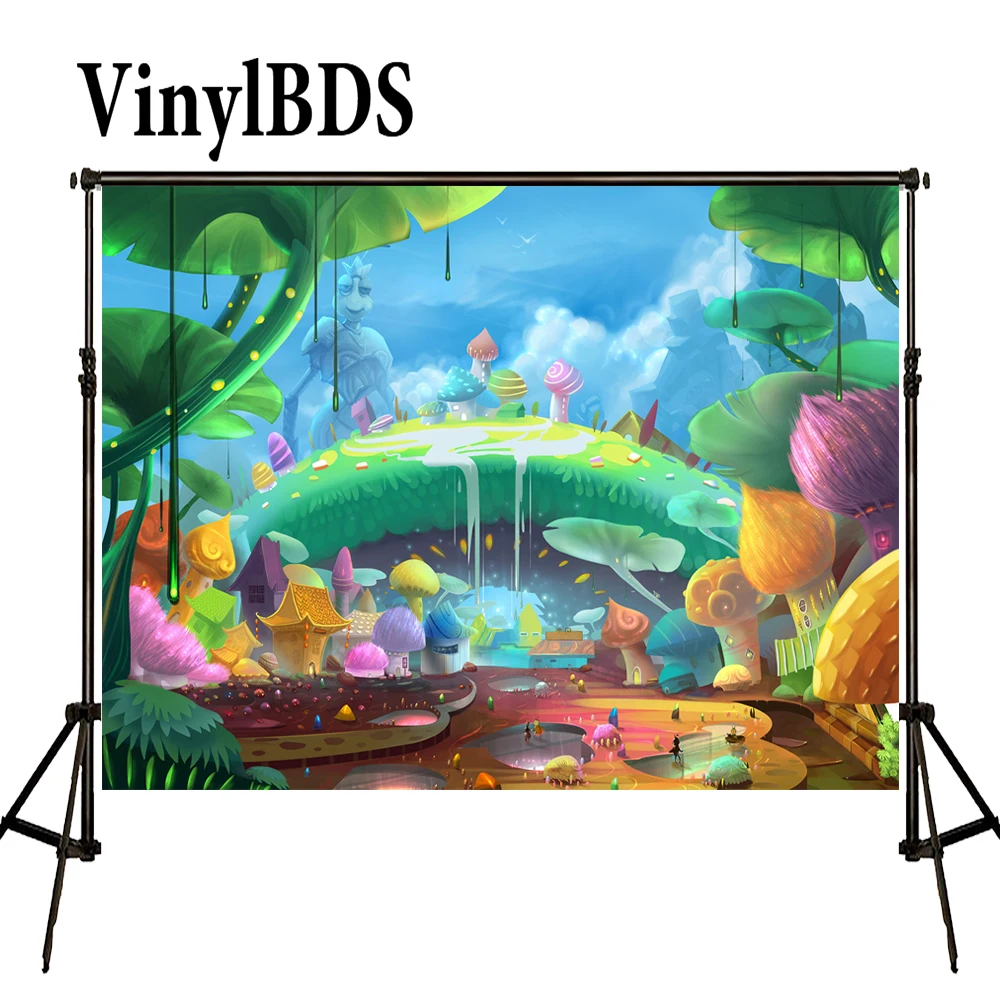 

VinylBDS 5x7ft Children Photography Backdrops Cartoon Mushroom Newborn Photo Background Fairy Forest backdrop for Photo Studio