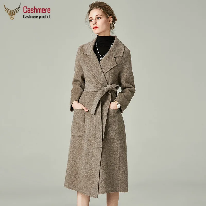 

Wool Coat Winter Women's 2021 New Autumn Long Cashmere Coat Thick Loose Slim Belt Wool Coat Double Breasted High-Dnd Hand-Sewn