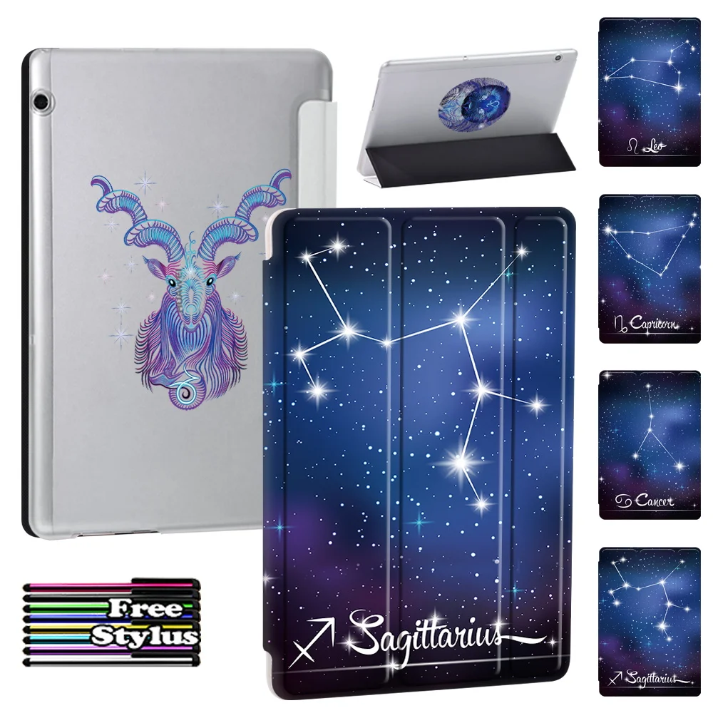 

Tablet Case for Huawei MediaPad T3 10 9.6-inch/MediaPad T5 10 10.1-inch Constellation Series Leather Stand Tri-fold Cover Case
