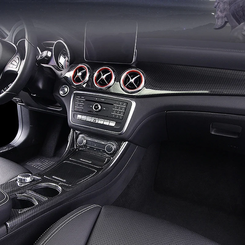 

3Pcs Carbon Fiber Car Central Gear Shift Water Cup Holder Panel Cover Trim for Mercedes Benz CLA GLA A Class 2013-2018