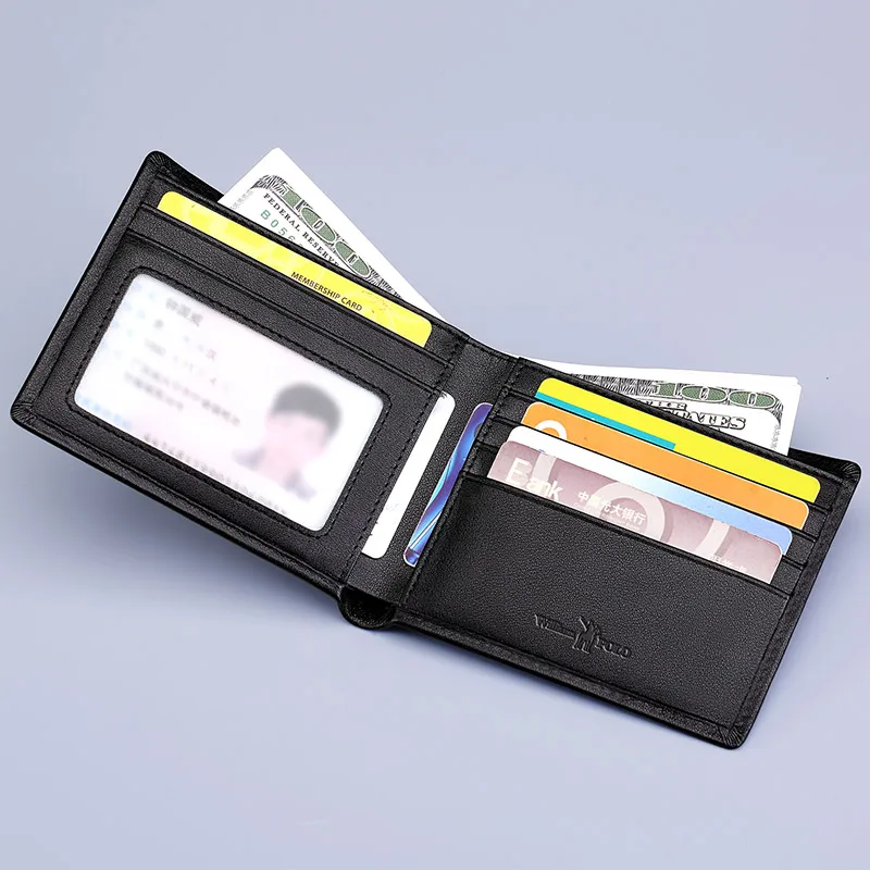 Мужской кошелек короткий двойной натуральная кожа без молнии держатель для карт