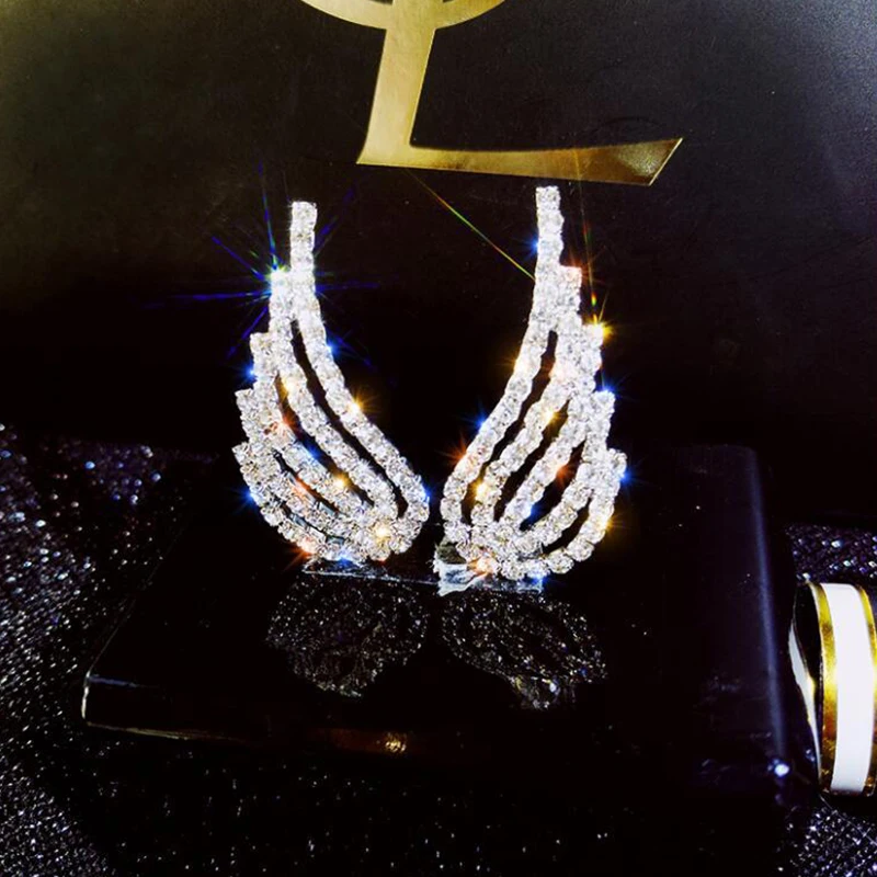 

Korea Style Shining Cubic Zirc Crystal Angel Wings Stud Earrings Femme Brincos Jewelry for Women Wedding Party Jewelry
