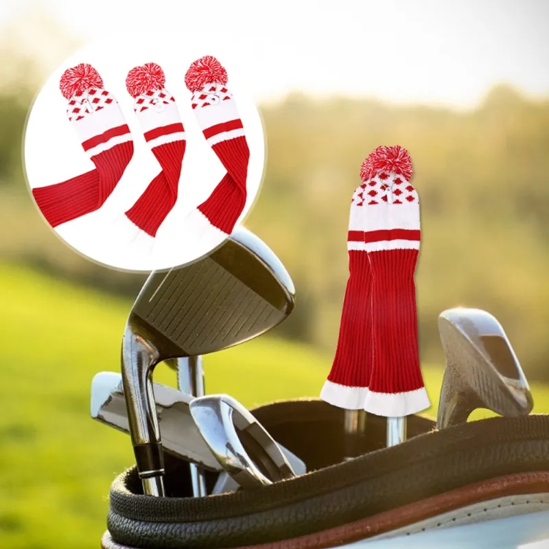 

Golf Knitted Cover Golf Club Putter Club Grips Knitwear With Number Knitted Wool Cue Head Covers Accessories Red and White