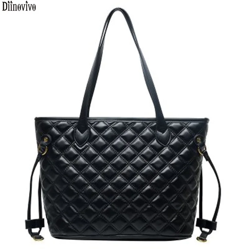 

Diinovivo Large Capacity Tote Handbag Luxury Brand Bag Black Leather Women's Shoulder Bag High Quality Lady Bag Fashion WHDV1636