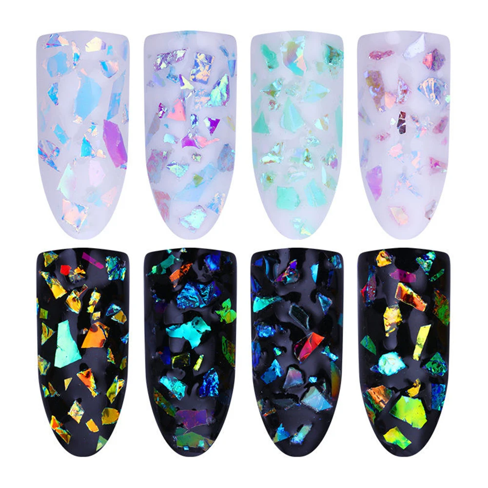 Holographic Nail Glitter Sequins Sparkly 3D Thin Butterfly Flakes Polish Nail Giltter Sequines Fluorescent Glass Paper Dust