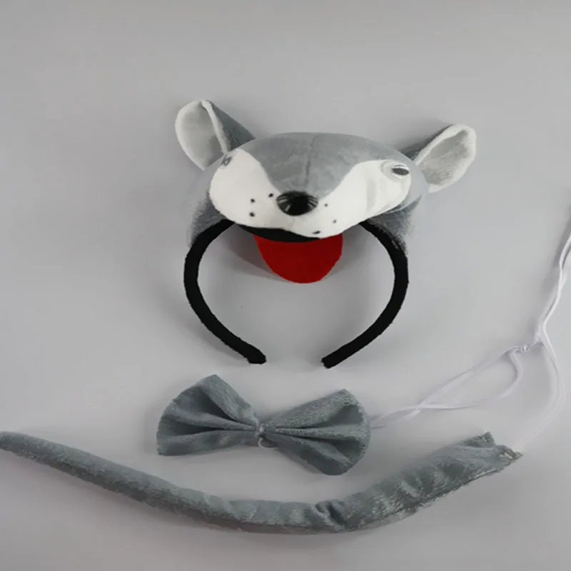Взрослые дети красный серый животное 3D волк лиса головная повязка галстук