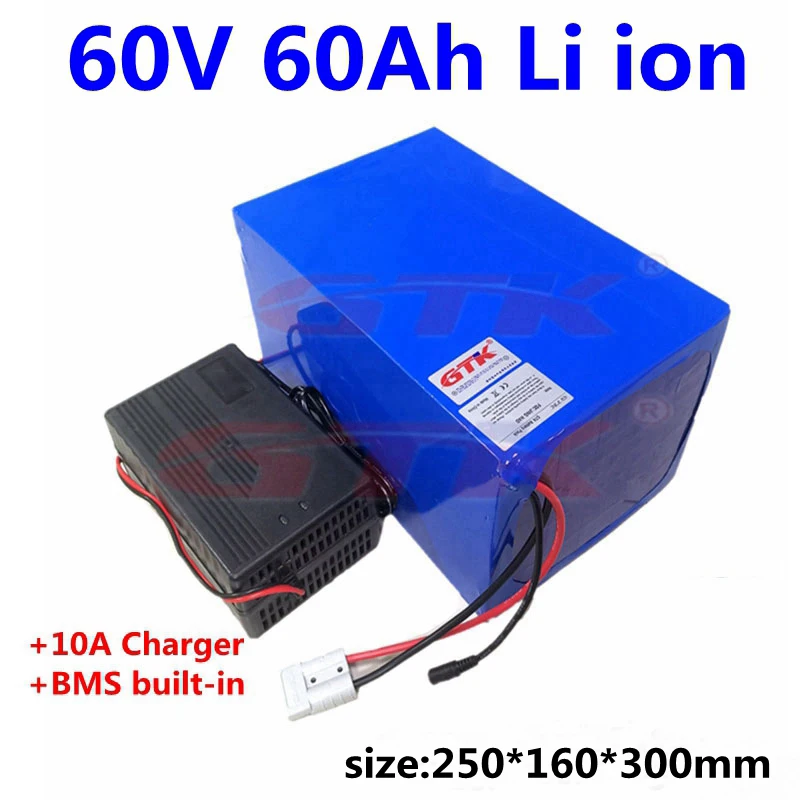 

GTK ebike scooter battery 60v 60ah Lithium ion battery with BMS for 3000w 4000w douha electric bicycle +10A charger