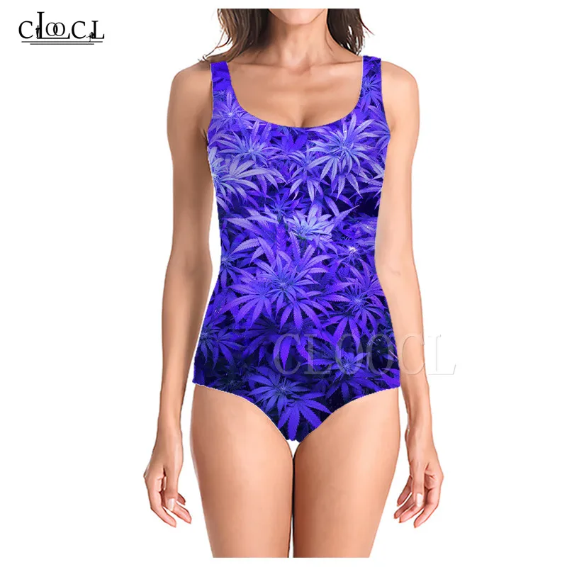 Цельный женский купальник с принтом пеньковых листьев облегающая пикантная