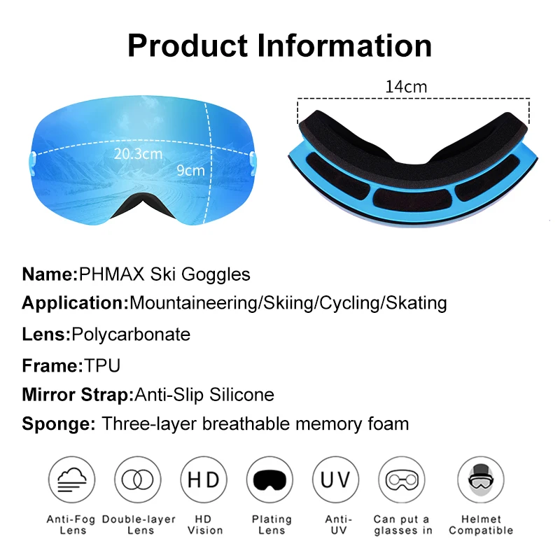PHMAX детские лыжные очки зимние для снегохода с защитой от ультрафиолета