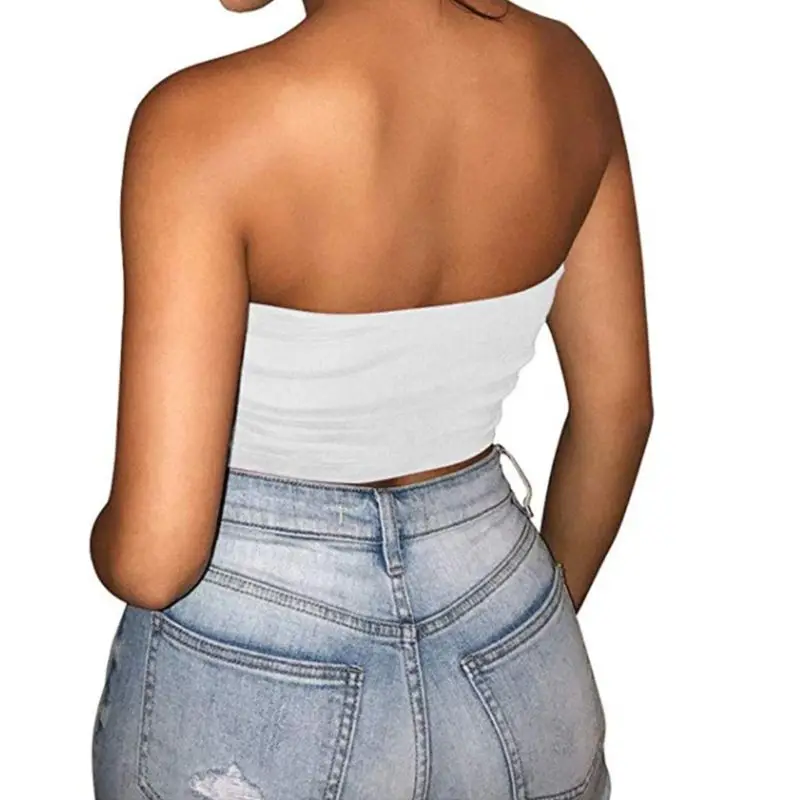 Женский летний укороченный Топ без бретелек сексуальный однотонный облегающий
