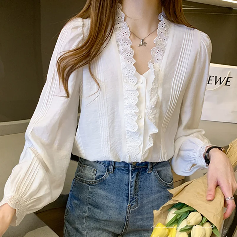 

Autumn New Style Korean-style Versatile Joint V-neck Long-sleeved Shirt Female Base Shirt Tops Autumn and Winter