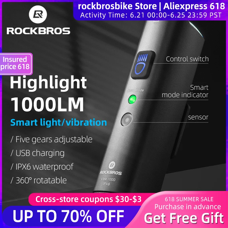 ROCKBROS 2021 умный велосипед светильник s IPX6 Водонепроницаемый велосипедный USB на