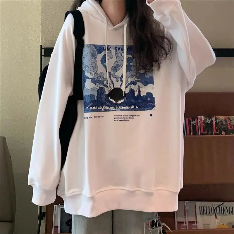 

2021 new style women's fashion in spring and autumn hooded BF Student Korean loose thin long sleeve early autumn top