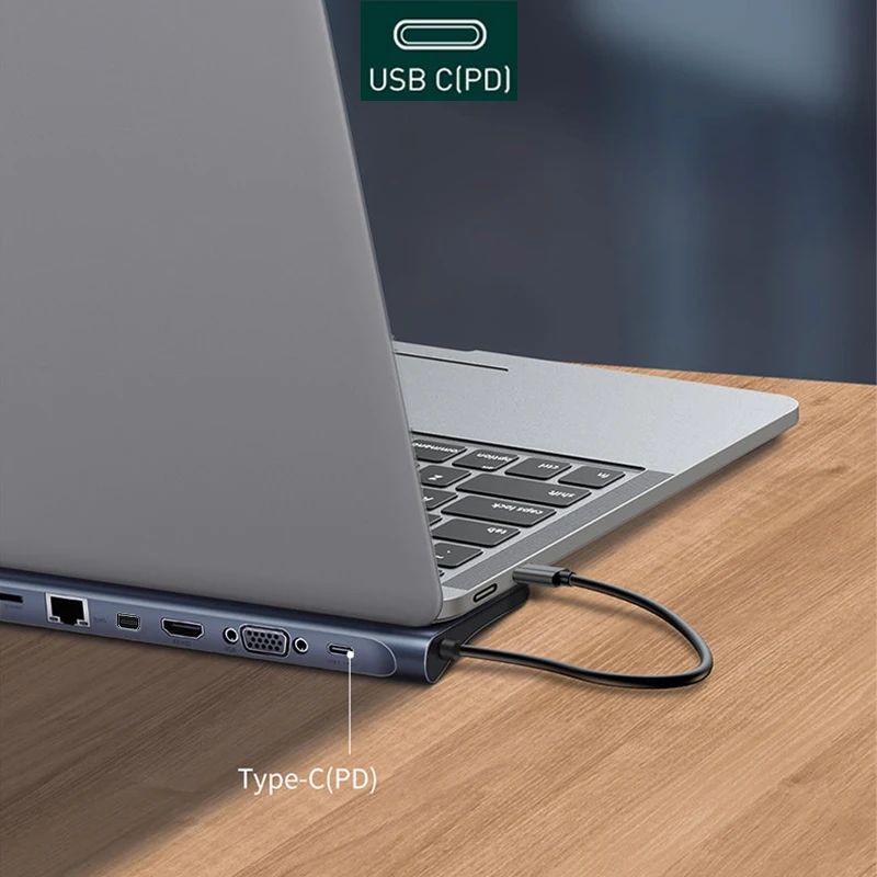 USB-C HUB Многофункциональный конвертер Type C на 4K HDMI MiniDP VGA SD TF кардридер RJ45 Ethernet USB3.0 3 5