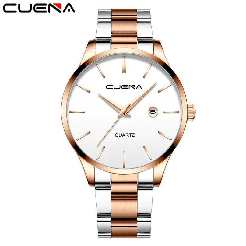 

CUENA Men's Business Steel Belt Watch Calendar Casual Fashion Waterproof Men Quartz Watches 3D09