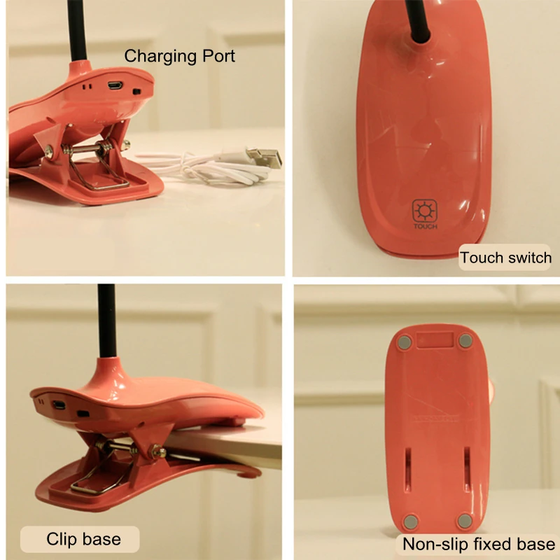 Светодиодная Складная Настольная лампа с зажимом и зарядкой от USB светильник для