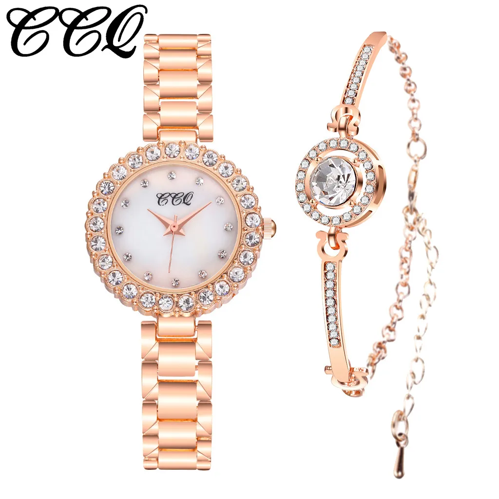 

CCQ brand design exquisite beauty ladies watch ladies crystal sparkling inlaid dress casual strap bracelet watch set 5*