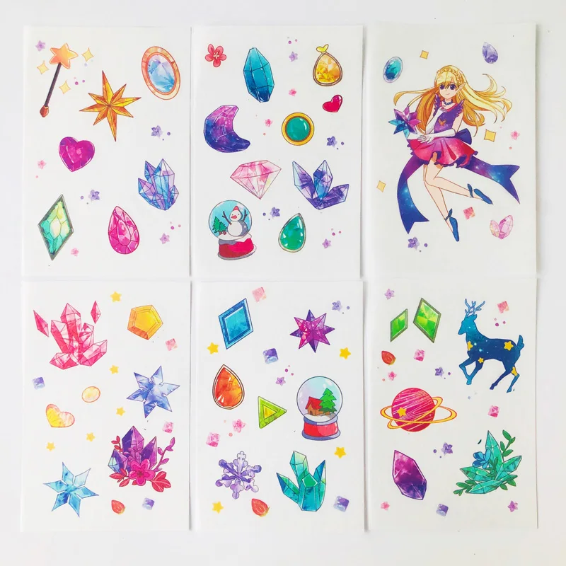 

6 листов/упаковка, фантастические алмазные декоративные наклейки для девочек, декоративные наклейки для телефона и автомобиля