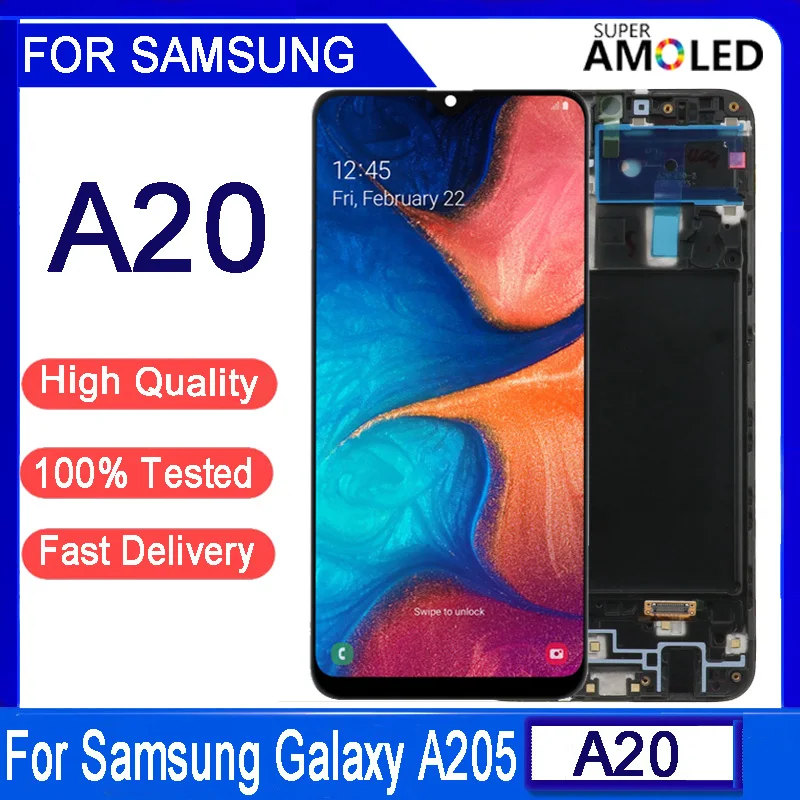 

6.4" Original SUPER AMOLED Screen For Samsung A20 A205 SM-A205F A205FN A205GN LCD Display Touch Digitizer Assembly replacement