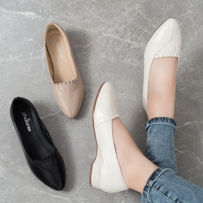

Кожаные женские туфли на мягкой подошве; Легкие женские тонкие туфли; Сезон весна-осень; Модель 2021 года; Новая обувь на плоской подошве с зак...