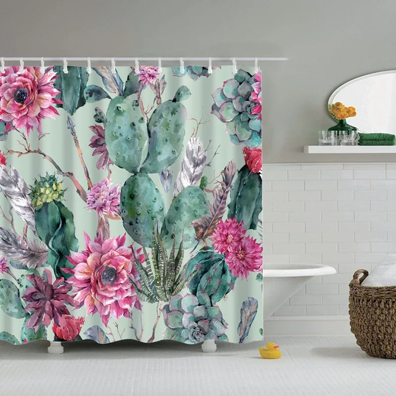 Декоративный кактус занавеска для душа цветы с птицами Художественная ткань