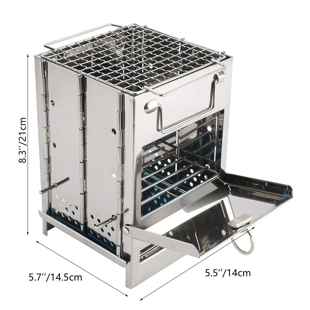 

Туристическая плита из нержавеющей стали, портативное складное деревянное оборудование для приготовления пищи, для пешего туризма, рыбалк...