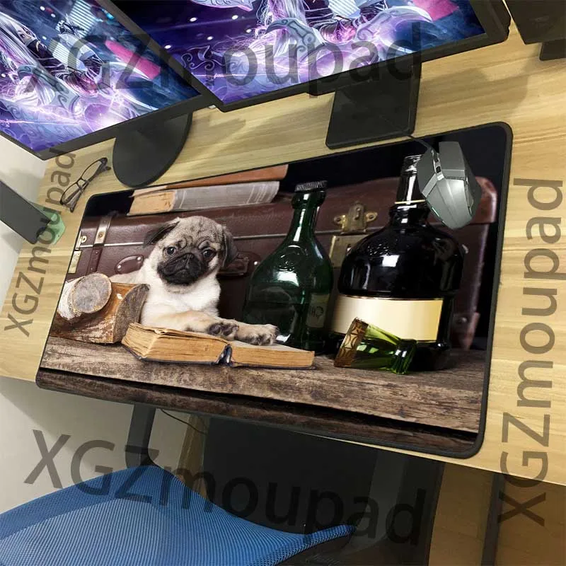 Большой коврик для мыши XGZ с рисунком животных бульдогов черный компьютерного