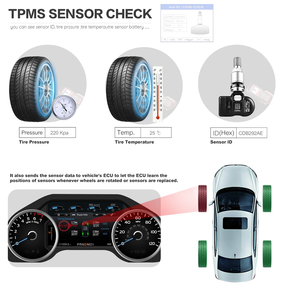 Autel TS501 инструмент для ремонта шин с 4 шт. 2 в 1 MX Sensor Поддержка TPMS Программирование