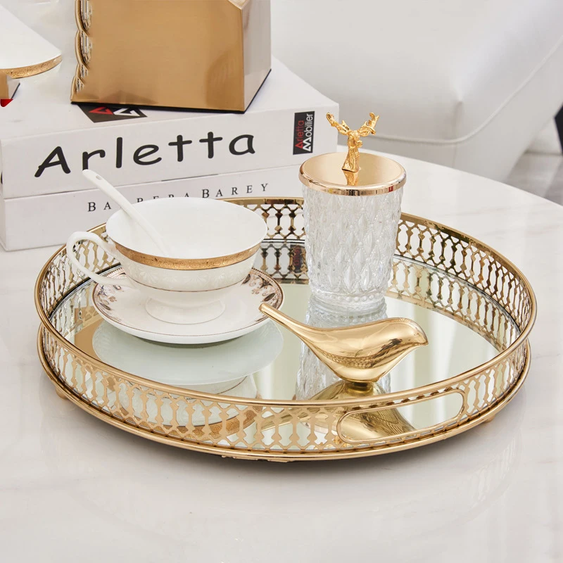 Винтаж Европейский зеркало стекло металл лоток для хранения золота