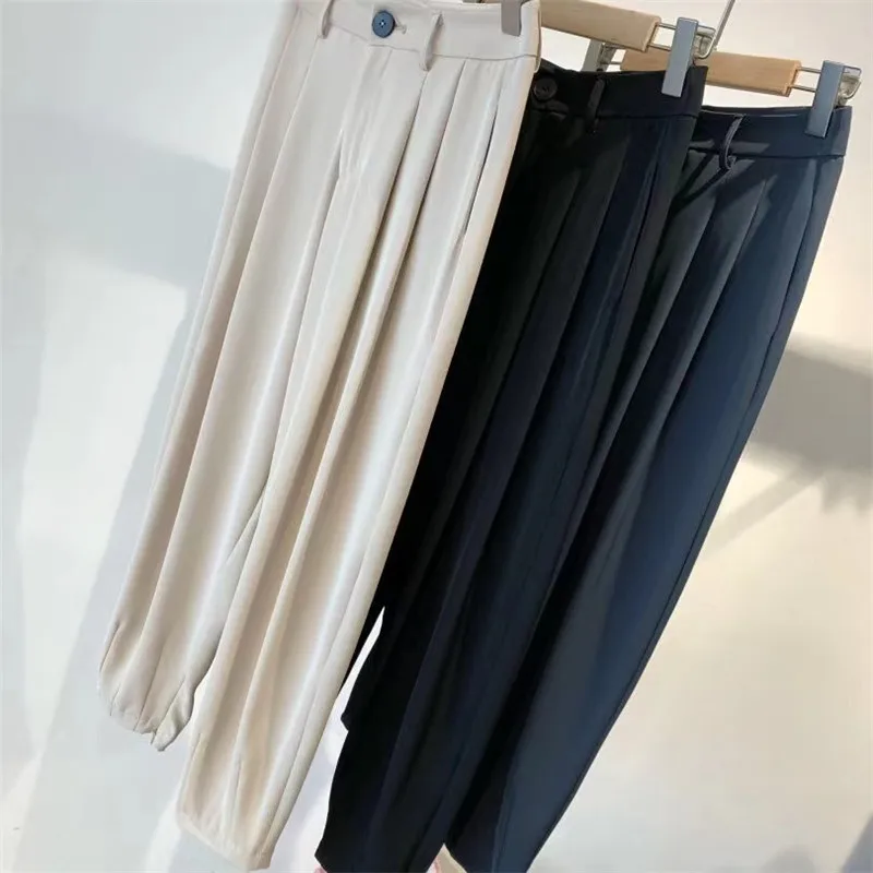 

2021 New Summer High Waist Casual Pants For Women Plus Size Loose Solid Colour Elastic Female Trousers