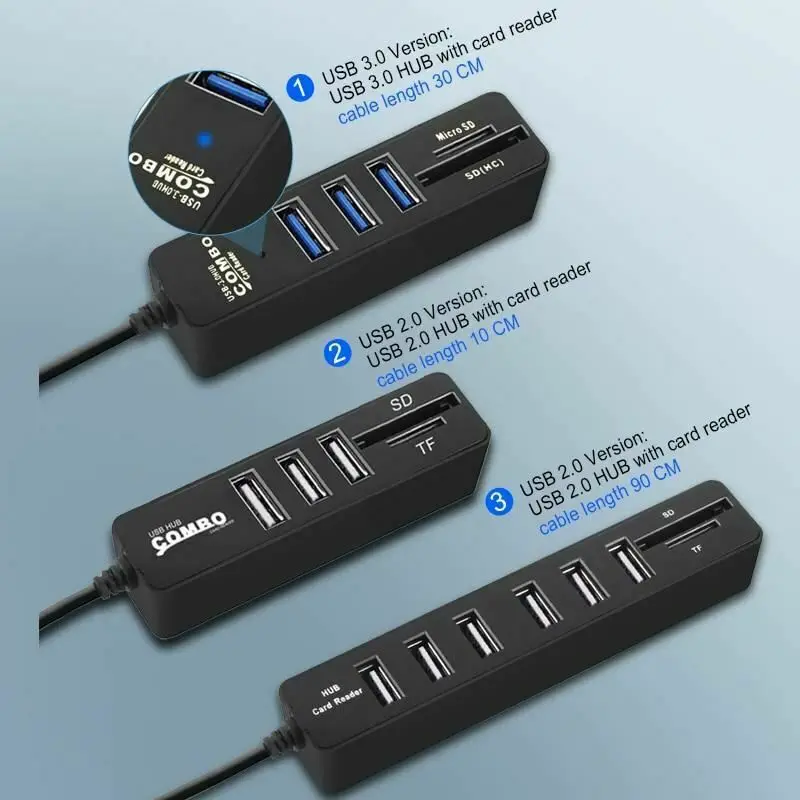 

Usb-хаб 3,0 Multi USB 3,0 Hub USB высокоскоростной разветвитель 3 / 6 портов Hab TF SD Card
