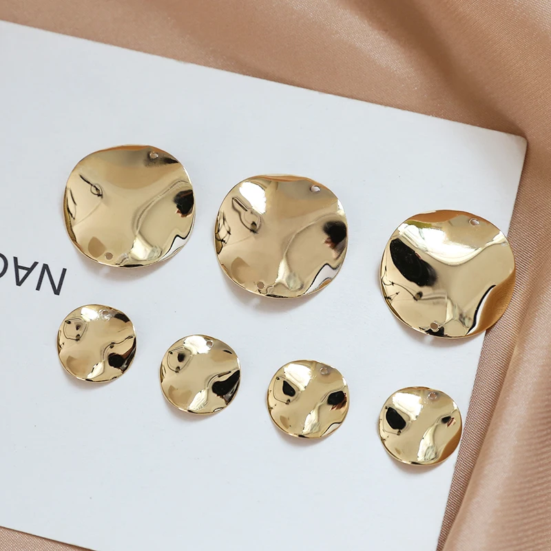 

Real gold electroplated copper simple irregular wave geometric round pendant diy handmade jewelry earrings accessories materials