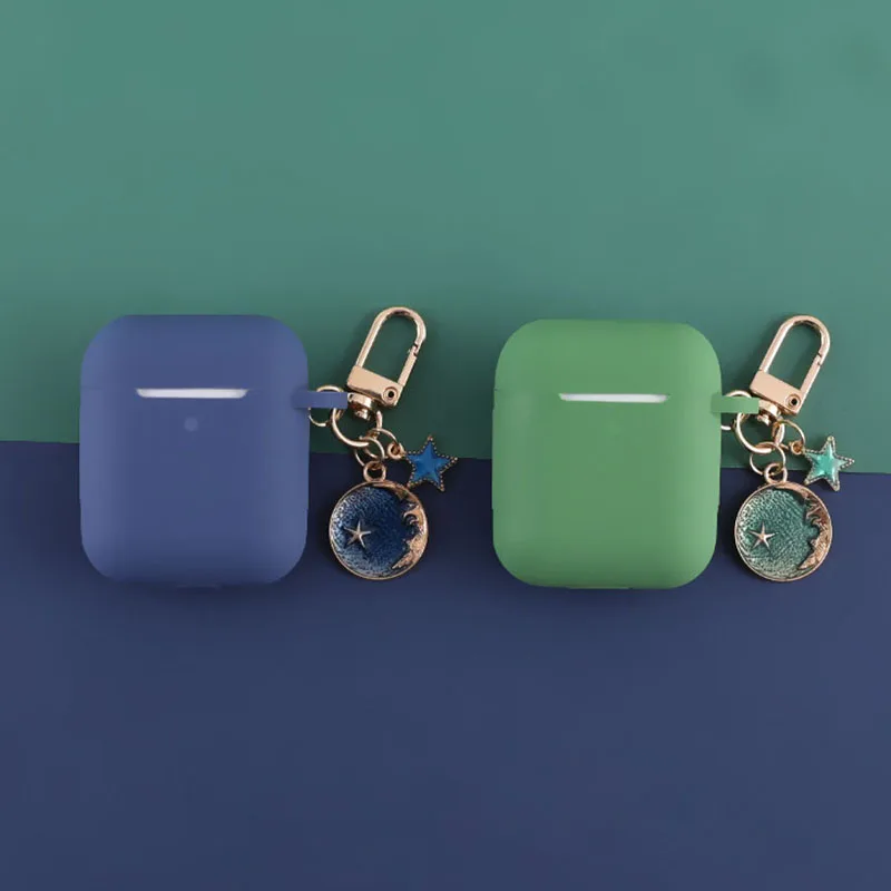 Силиконовый чехол для Apple Airpods, беспроводной Чехол для наушников с Bluetooth, защитный чехол для наушников, кольцо для ключей с космической звездой