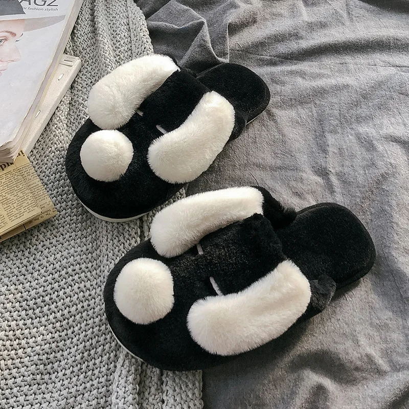 Winter House Fur Slippers Warm Cotton Shoes Cute Lovely Cartoon Dog Indoor Bedroom Women Men Ladies Lovers Couple Furry Slippers