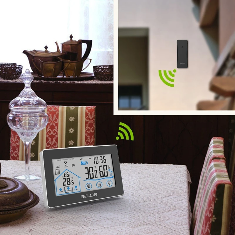 Baldr Wireless Weather Station Touch LCD Screen Thermometer Hygrometer Indoor Outdoor Forecast Sensor Calendar Indicator 3 CH |