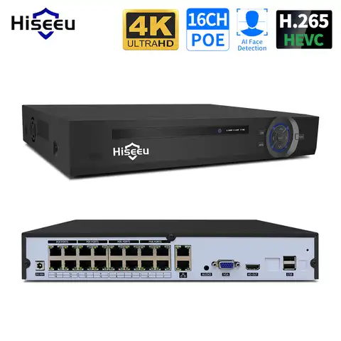 Hiseeu 4K 16CH POE NVR Onvif H.265 охранный видеорегистратор для POE IP CCTV камеры 1080P/3MP/4MP/5MP/8MP/4K