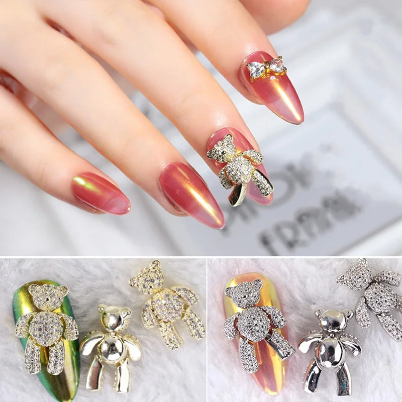 Металлический Циркон 3D Ногти Мишка со стразами кристалл украшение для ногтей