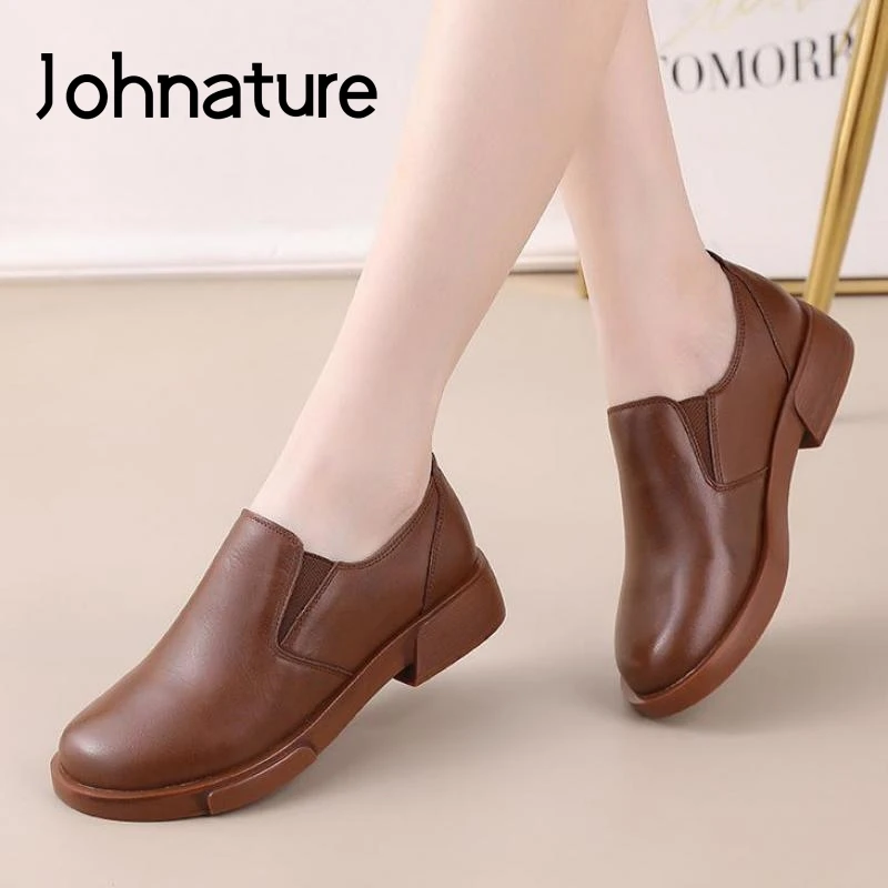 

Женские туфли-лодочки ручной работы Johnature, из натуральной кожи, с круглым носком, в стиле ретро, лаконичная обувь для отдыха, весна-осень 2022