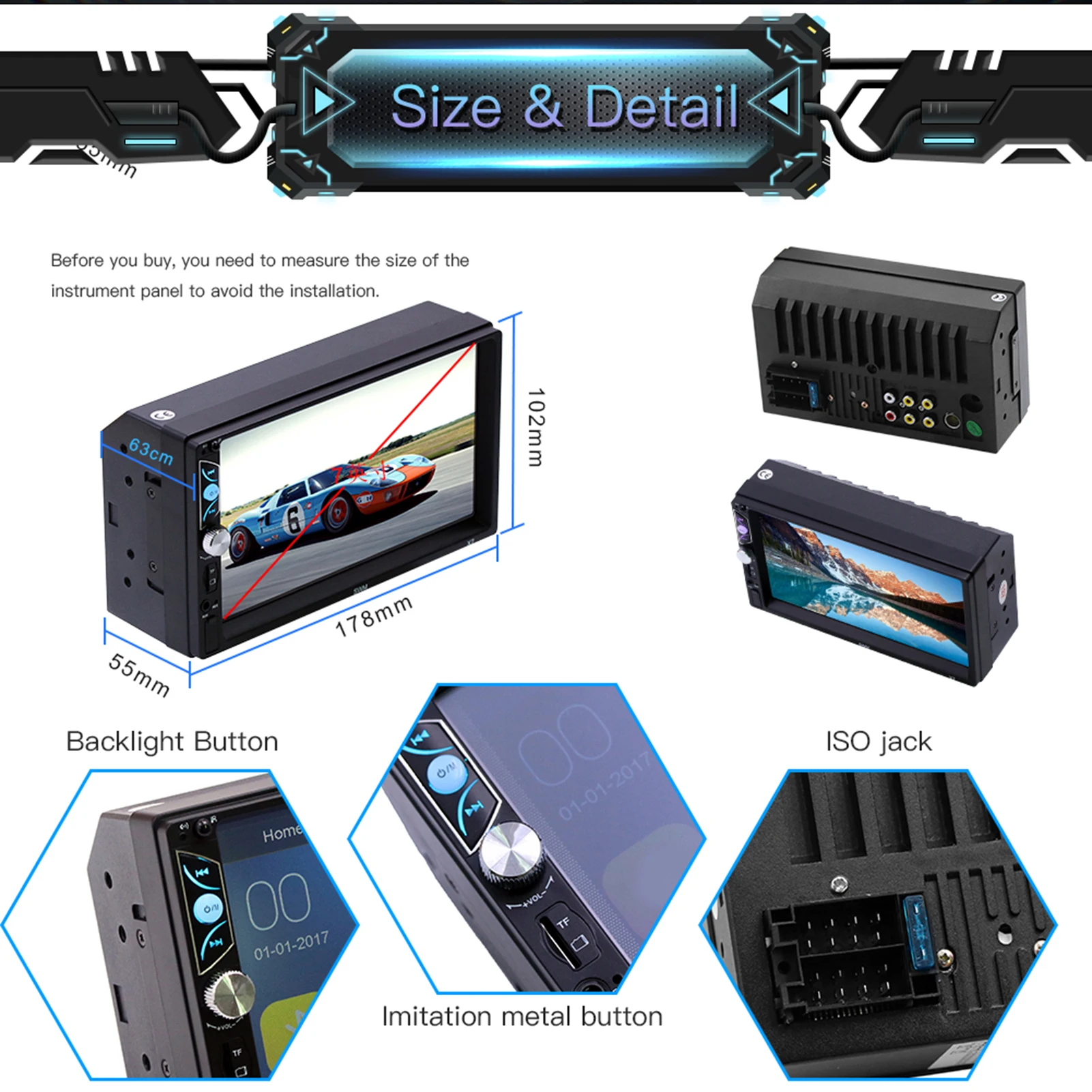 

12V 60W High Definition 7-inch Bluetooth 4.0 Hands-free Car Audio Video MP4 MP5 Player FM Universal Car Accessories Interior