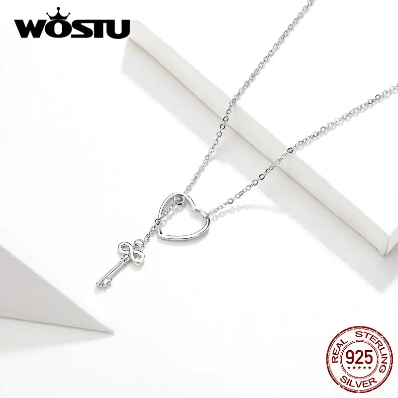 WOSTU дизайн 925 пробы серебряный ключ к вашему сердцу Подвески для женщин S925 ювелирные украшения подарок для влюбленных CQN107