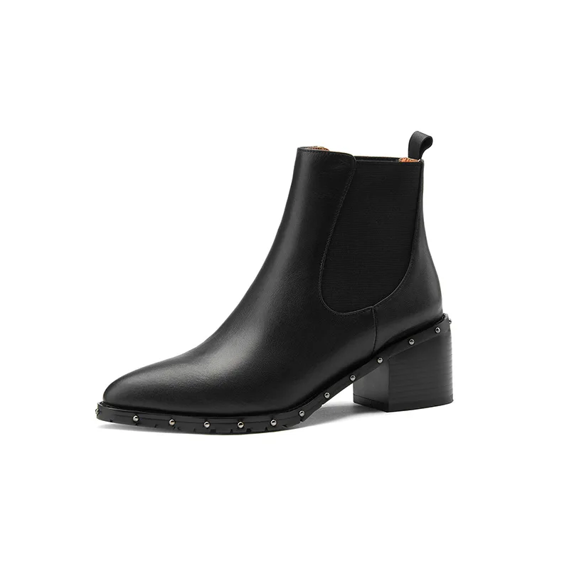 

Simple Black Ankle Boots Autumn Winter New Pointed Thick Heel Chelsea Boots Wild High-heeled Short Boots Women Botas Mujer