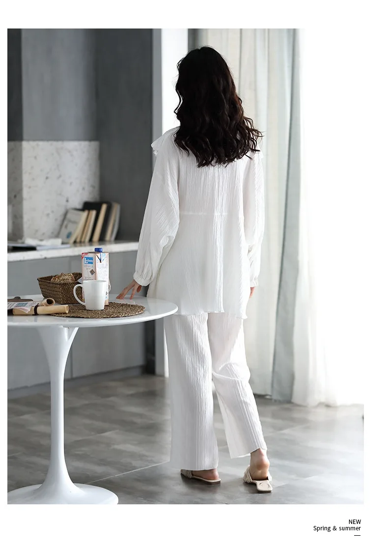 Summer New Pajamas Women's Spring Autumn Long Sleeve 2Pcs Suit Korean Version Loose Large Size Thin Ice Silk Home Wear Sleepwear