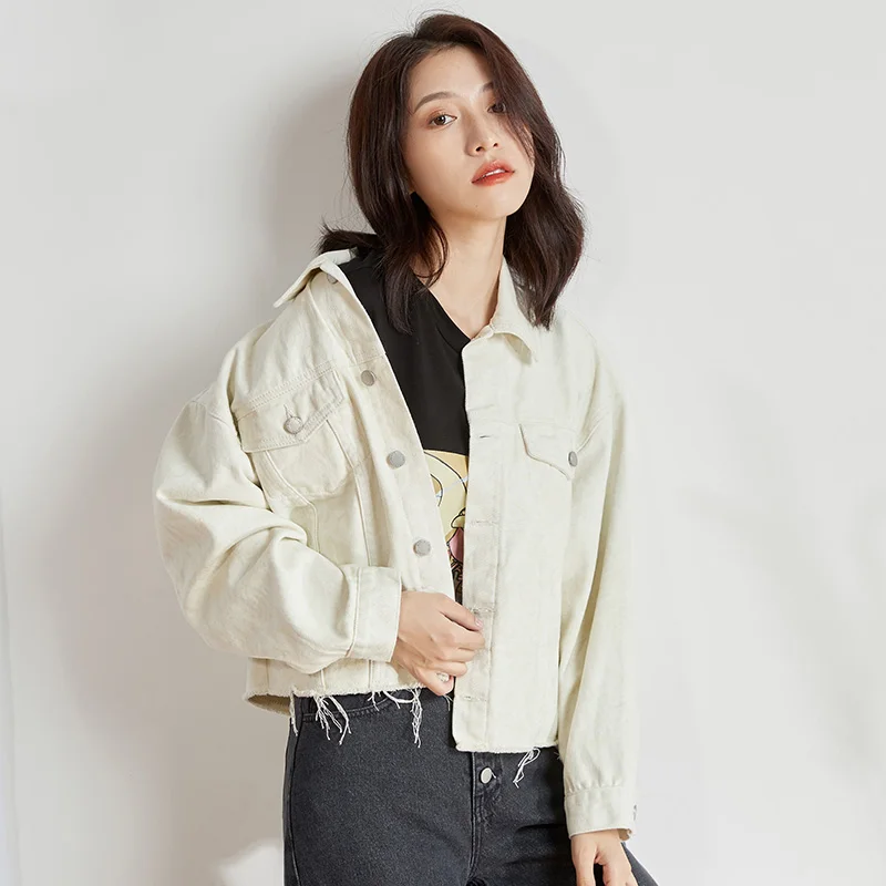Женская короткая джинсовая куртка LEIJIJEANS модная белая повседневная молодежная из