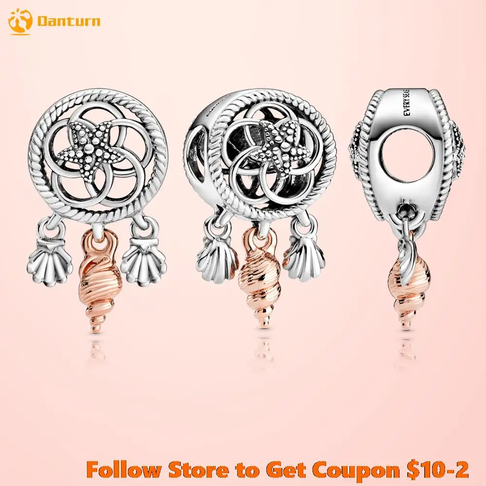 

2020 New S925 Sterling Silver Bead Openwork Seashell Dreamcatcher Charms fit Original Pandora Bracelets Women DIY Jewelry