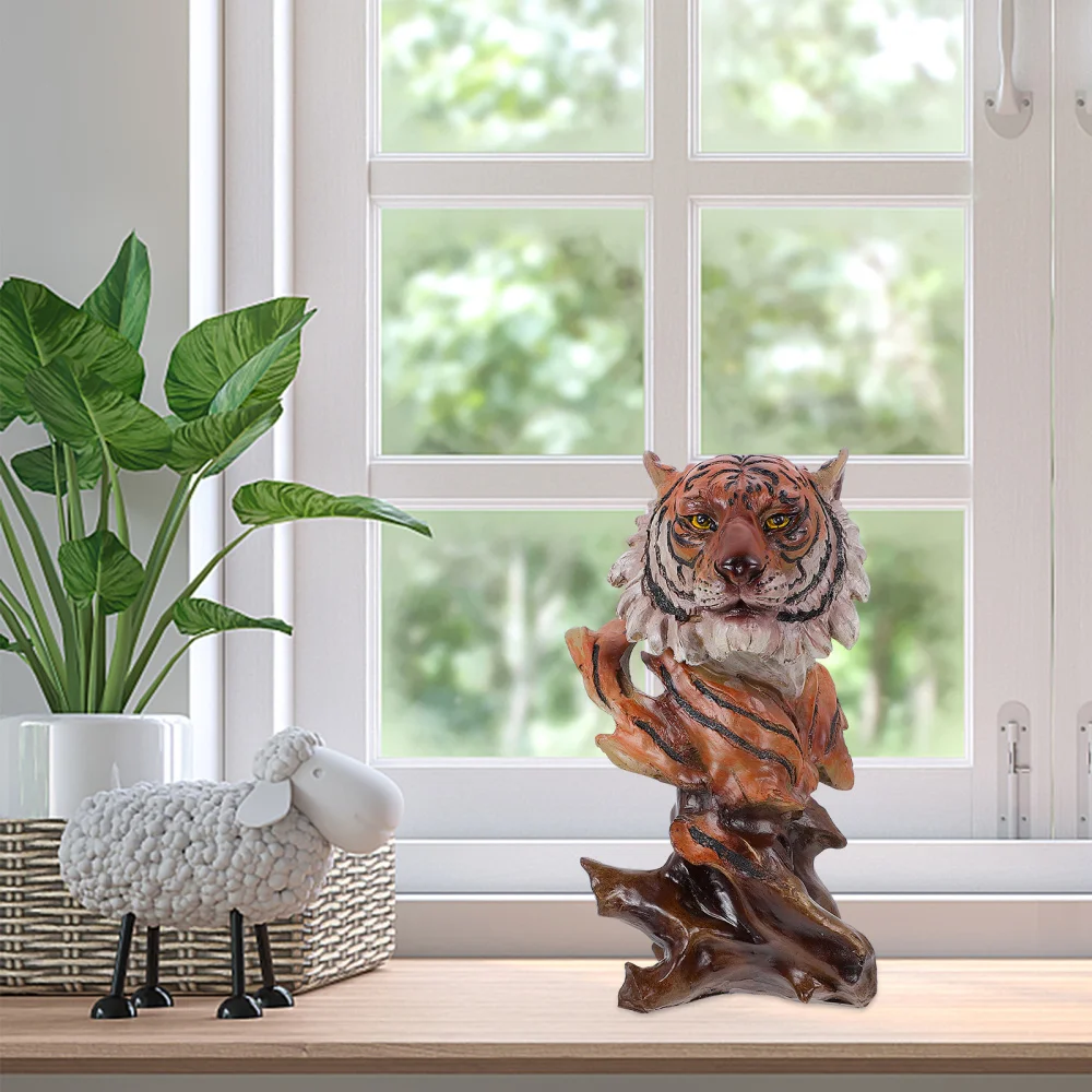 

Tiger Head Sculpture Tiger Head Home Crafts Lifelike Resin Tiger Head Stand